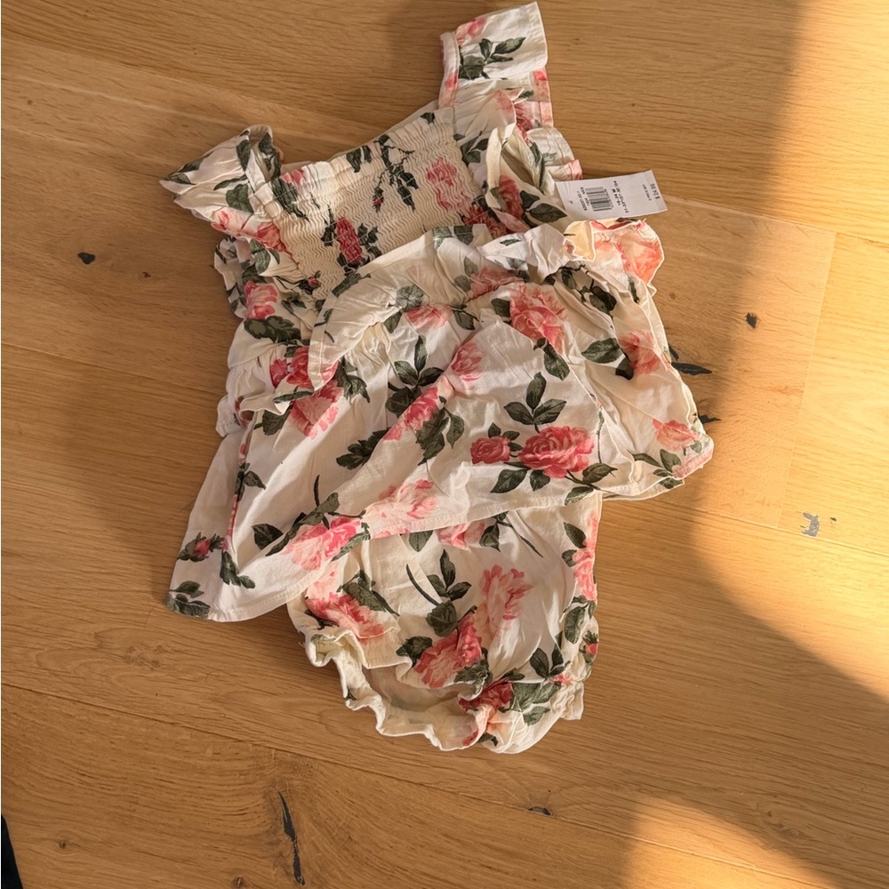 Old Navy Floral Ruffle Romper - Pink and Green
